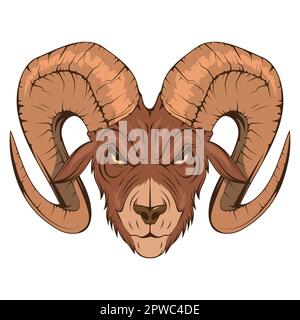Zylinderkopf. Vektordarstellung einer Ziege. Hauslamm. Wütende Schafe Stock Vektor