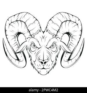 Zylinderkopf. Vektordarstellung einer Ziegenskizze. Hauslamm. Wütende Schafe Stock Vektor