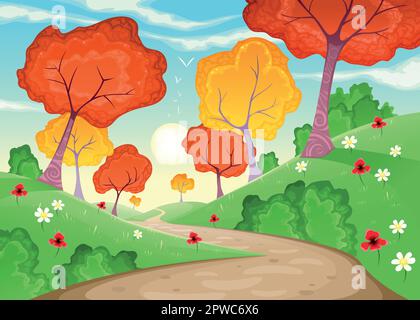 Landschaft mit Bäumen. Cartoon- und Vektordarstellung Stock Vektor