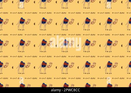 Handgezeichnetes, nahtloses Muster mit Kamelverzierungen. Afrikanischer Stammesstil. Antike ägyptische Ornamente, Stamm, nahtloser Hintergrund. Vektordarstellung Stock Vektor