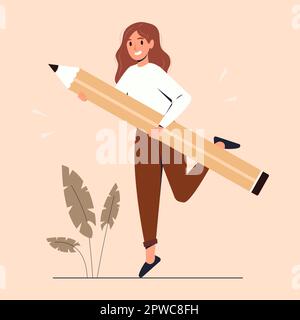 Flache Studentin mit Abigbleistift. Bildung. Stock Vektor