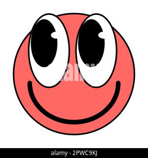Cartoon Groovy witzige orangefarbene Cartoon-Lächelfigur, Jahrgang. Flippige Comic-Aufkleber mit leuchtenden Emoticon-Motiven Stock Vektor