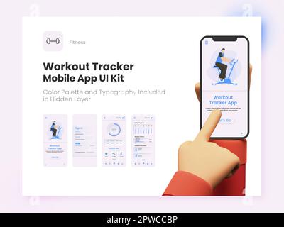 Workout Tracker UI-Kit für die mobile App, einschließlich Bildschirmen für Anmeldung, Anmeldung und tägliche Verarbeitung für Responsive Websites. Stock Vektor