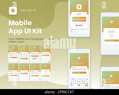 Wireframe-UI, UX und GUI-Layout mit verschiedenen Anmeldebildschirmen, einschließlich Account-Anmeldung, Anmeldung, Sperrbildschirm für mobile Apps oder Responsive Website. Stock Vektor