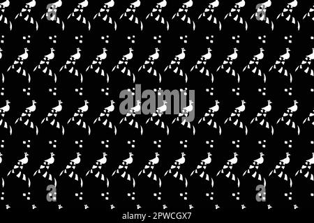 China Peafowl oder Pfau. Nahtloses chinesisches Vektormuster, inspiriert von Kimono-Kunst. Stilvoller, handgezeichneter Pfau. Bereit für Teppich-, Grußkarten- und Stoffdesign. Vektordarstellung Stock Vektor