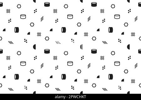 Memphis-Muster. Hintergrund Für Sommerspaß. Schwarze Elemente auf weißem Hintergrund. Memphis-Muster. Abstrakter Farbenfroher Hintergrund. Hüftstil 80s-90s. Lustiges Muster. Vektordarstellung Stock Vektor