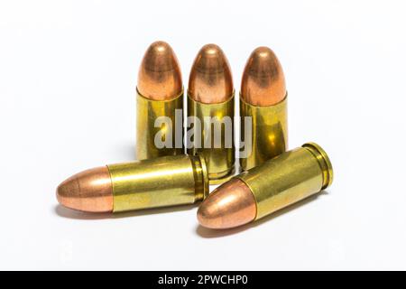 Pistolenmunition, Patronen, 9mm Stockfoto