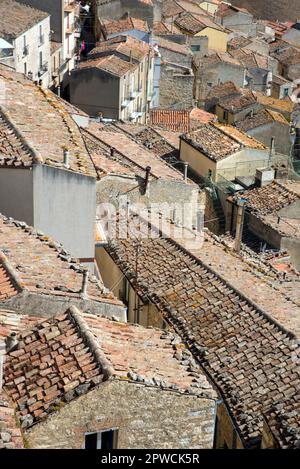 Die alten Dächer des Dorfes Gangi in Sizilien, Italien Stockfoto