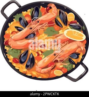 Gourmet-Paella mit Meeresfrüchten und frischen Garnelen Stock Vektor