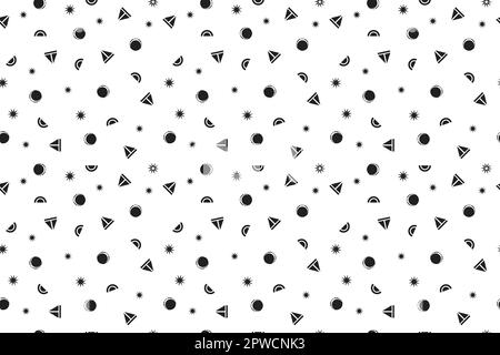 Einfarbige nahtlose Muster im Retro-Look. Endlose Textur für Hintergrundbild, Füllung, Webseiten-Hintergrund, Textur. Schwarze Elemente auf weißem Hintergrund. Bauhaus geometrische Hipster-Struktur. Stock Vektor