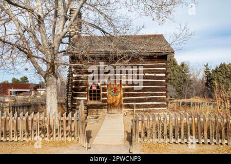 Das Littleton Museum in Littleton, Colorado, beherbergt zwei lebendige historische Farmen, eine aus den 1860er und die andere aus den 1890er Jahren, sowie eine Hallengalerie mit Stockfoto