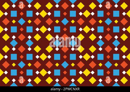 Geometrisches Nahtloses Muster. Ethnische Ornamente, Volksmotive. Nahtloses Material. Festliches geometrisches Patchwork, Tapetenhintergrund. Hüftstil 80s-90s. Abstrakter, farbenfroher, flippiger Hintergrund. Stock Vektor