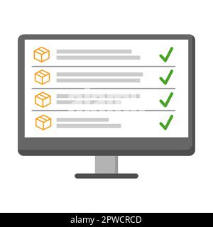 Bildschirm des Lieferservice-Computers. Vektorabbildung für Zustellelement des Kurierdienstes. Cartoon-Pakete, Stadtplan, Transport, Drohne, schnelle Lieferung Stock Vektor