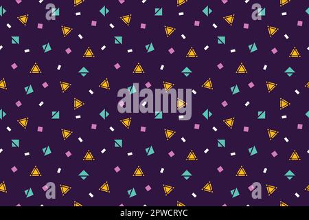 Trendiges abstraktes geometrisches Nahtloses Muster. Retro 80s oder 90s memphis Stil. Vektor-Hipster-Hintergrund mit Sechsecken, Dreiecken, Kreisen. Vektordarstellung Stock Vektor