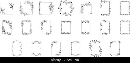 Handgezeichnete tropische Blumenrahmen. Modellstruktur festgelegt. Dschungellaub-Illustration. Blumenset. Von Hand zeichnen. Vektor isolierte Sammlung. Natürliche Frühjahrskarte für eine Hochzeit. Tropisches Sommerblatt. Botanische Rahmen. Stock Vektor