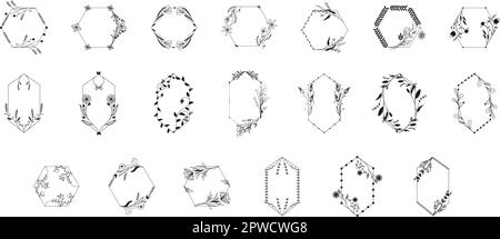 Botanische Rahmen. Handgezeichnete runde Umrandung, Blätter und Blumen, Hochzeitseinladungen und -Karten, Logo-Design und Plakat-Vorlage. Elegantes minimalistisches Blumenvektorset. Vektordarstellung Stock Vektor