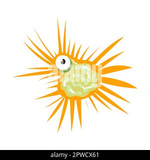 Funny bacteria and terrible one eyed germ character. Vector illustration of ugly micro creature with scary face, eyes and teeth Stock Vektor