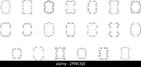 Luxuriöse Zierkränze im handgezeichneten Design. Laurel hinterlässt Kranz und dekoratives Astbündel. Botanische Einrichtung mit Kräutern, Zweigen, Zweigen und Pflanzenelementen. Vektordarstellung Stock Vektor