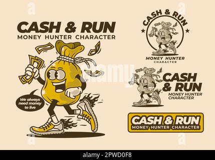 Klassisches Maskottchen-Design einer Geldtasche mit Geld Stock Vektor