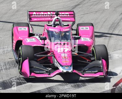 IndyCar-Fahrer Kyle Kirkwood nimmt am Grand Prix von Long Beach in Andretti Autosports Auto Nr. 27 Teil. Stockfoto