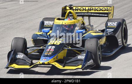 IndyCar-Fahrer Colton Herta nimmt am Long Beach Grand Prix in Andretti Autosports Auto Nr. 26 Teil. Stockfoto