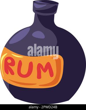 Piratenflasche Rum, alkoholisches Getränk in Flasche Stock Vektor