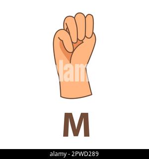 Hand zeigt den Buchstaben M, Zeichensprache, Alphabetvektordarstellung. Finger in verschiedenen Positionen, Sprache von Tauben Stock Vektor