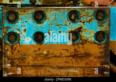 Stahlplatte und Mutter alt rostet. Stockfoto