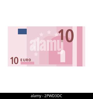 Einfaches Symbol einer 10-Euro-Banknote für Geldbörse isoliert auf weißem Hintergrund. Cartoon Geld der Bank in Europa Flachvektordarstellung. Bargeld Stock Vektor