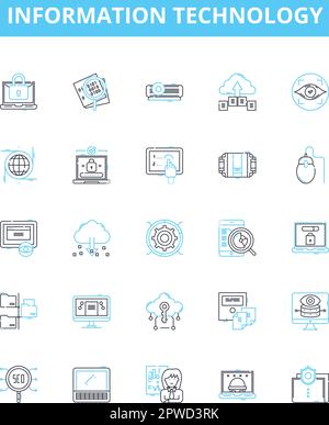 Symbole für Vektorlinien der Informationstechnologie festgelegt. IT, Computer, Software, Netzwerke, Daten, Sicherheit, Automation Illustration umreißt Konzeptsymbole und Stock Vektor