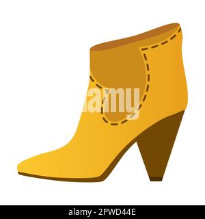 Lederstiefel für Damen mit Absätzen. Cartoon-Vektordarstellung. Elegante und legere Schuhe, Sommersandalen, Herbststiefel, Turnschuhe. Sammlung von Stock Vektor
