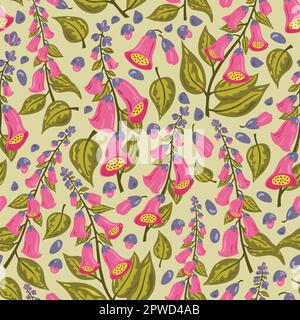 Rosa Foxhandschuhblüten wiederholtes Muster. Farbenfroher nahtloser Hintergrund. Stock Vektor