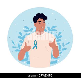 Banner zum Internationalen Männertag. Glücklicher Mann zeigt Gesten mit Händen. Stock Vektor