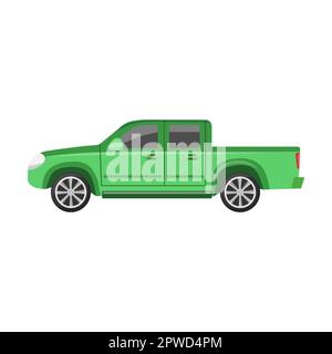 Grüne Vektordarstellung für Pickup Car. Fahrzeugdesign, Seitenansicht des Heckhecks, Limousine, Coupé, SUV, Pick-up isoliert auf weißem Hintergrund Stock Vektor
