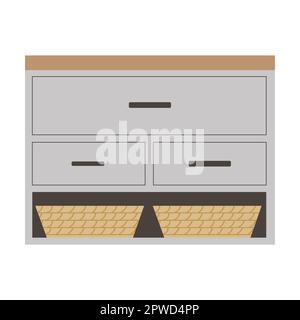 kleiderschrank mit Handtüchern, Möbel für das Badezimmer. Vektordarstellung von Dekoration und Toilettenartikeln. Cartoon isoliert auf weiß Stock Vektor