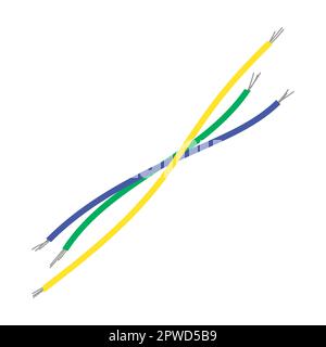 Farbige Abschnitte von defekten Elektrokabeln. Vektordarstellung beschädigter Kabel für Stromversorgung und Anschluss. Cartoon-gerissene Drähte mit isoliertem Stecker Stock Vektor