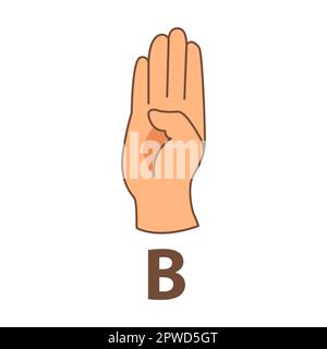 Hand mit Buchstabe B, Zeichensprache, Alphabetvektordarstellung. Finger in verschiedenen Positionen, Sprache von Tauben Stock Vektor
