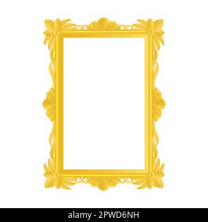 Rechteckige, breite goldene, alte königliche Grenze für Kunstgalerie mit Blumenverzierung für Bilder und Fotos auf weißem Hintergrund. Leerer kunstvoller Rahmen Stock Vektor
