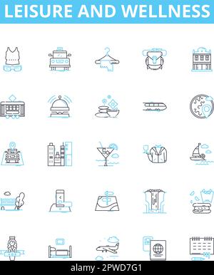 Symbole für Freizeit- und Wellness-Vektorlinien festgelegt. Freizeit, Wellness, Entspannung, Urlaub, Fitness, Fun, Gesundheit Illustration Konzipierung Symbole und Stock Vektor