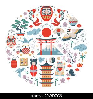 Ich liebe Japan Travel Print in Kreisform Stock Vektor