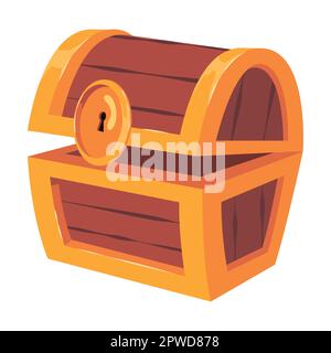 Leere alte Holzkiste für Goldschatz. Vektordarstellung der Bewegungssimulation von Keyframes. Holzkiste mit Piraten, isoliert auf Weiß Stock Vektor