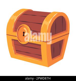 Leere, geschlossene alte Holztruhe für Goldschatz. Vektordarstellung der Bewegungssimulation von Keyframes. Holzkiste mit Piraten, isoliert auf Weiß Stock Vektor