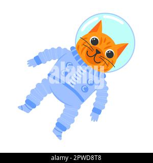 Katze im Schutzanzug und Astronauten-Raumanzug. Cartoon-Vektordarstellung isoliert auf weißem Hintergrund Stock Vektor