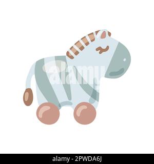 Kinderspielzeug Zebra auf Rädern in einer Vektordarstellung im Boho-Stil Stock Vektor