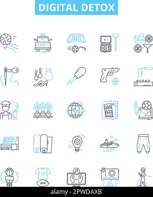 Symbole für digitale Detox-Vektorlinien gesetzt. Digital, Detox, Trennen, Pause, Tech, Internet, Umriss der Darstellung von Konzeptsymbolen und -Schildern Stock Vektor