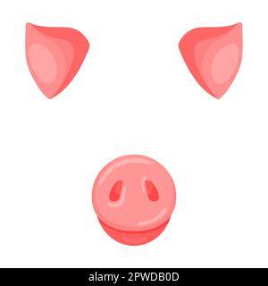 Tiergesichtsmaske von rosa Schwein mit Ferkel für Video- und Fotoset. Vektordarstellung von Selfie-Filtern mit Ohren und Nase. Komischer Cartoon-Maulkorb Stock Vektor