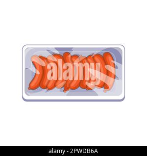 Plastikpackung mit Cartoon-Illustration mit frischen Würsten Stock Vektor