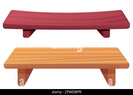 Holztisch traditionelles japanisches Tablett, leere Möbel im Cartoon-Stil, isoliert auf weißem Hintergrund. . Vektordarstellung Stock Vektor
