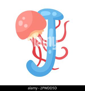 Quallen-Zeichen mit Vektordarstellung des Buchstaben j Stock Vektor