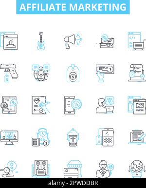 Affiliate-Marketing-Vektorlinien-Symbolsatz. Affiliate, Marketing, Netzwerk, Online, Provision, Programm, Kontursymbole für digitale Illustration Stock Vektor